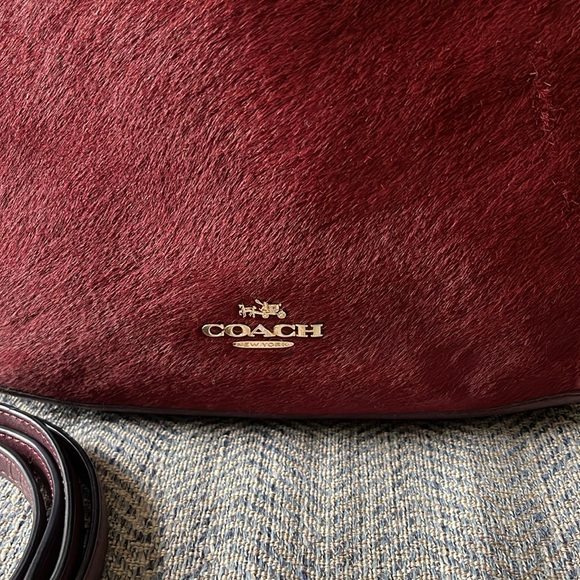 COACH CHELSEA BURGUNDY HAIR CALF/ SMOOTH LEATHER CROSSBODY BAG - Picture 7 of 16